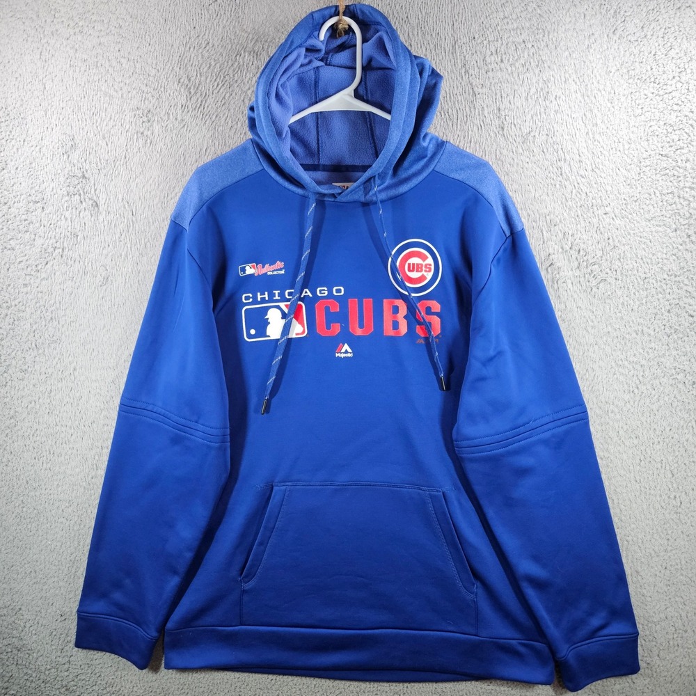 Majestic Chicago Cubs Hoodie Mens Large Blue MLB Authentic Collection Fleece